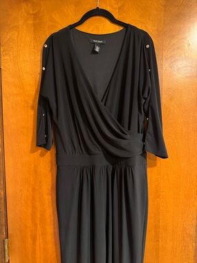 White House Black Market Black Long Sleeve Faux-Wrap jumpsuit